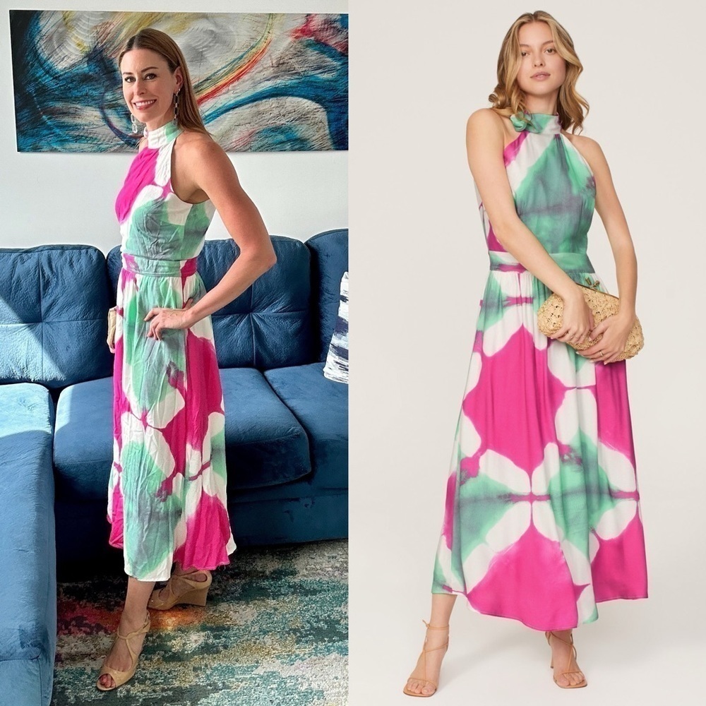 BUSAYO 70s Batik Print Sleeveless Halter Side Tie Neck Fit & Flare Maxi Dress 12 - Picture 3 of 10